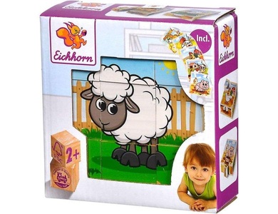 Simba Toys GmbH & Co., Eichhorn 100005203 - Bilderwürfel Bauernhof, Puzzle, Bilderwürfel BAUERNHOF 9-teilig aus Holz