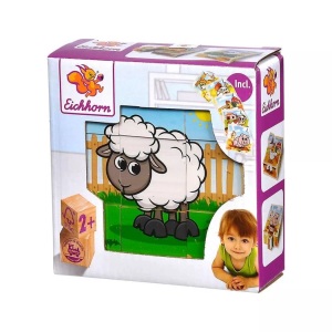 Simba Toys GmbH & Co., Eichhorn 100005203 - Bilderwürfel Bauernhof, Puzzle, Bilderwürfel BAUERNHOF 9-teilig aus Holz