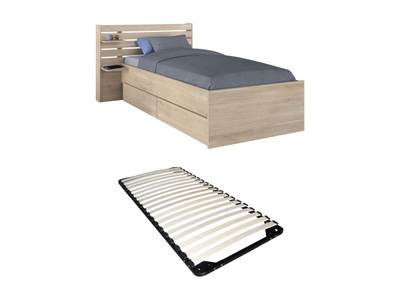 Vente-unique, Bett mit Stauraum - 90 x 200 cm - Holzfarben + Lattenrost - TENALIA Bett mit Stauraum - 90 x 200 cm - Holzfarben + Lattenrost - TENALIA