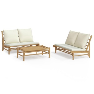 vidaXL, vidaXL 3-tlg. Garten-Lounge-Set mit Kissen Creme Bambus