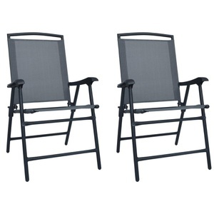 vidaXL, vidaXL Klappbare Gartenstühle 2 Stk. Textilene Grau, vidaXL Klappbare Gartenstühle 2 Stk. Textilene Grau
