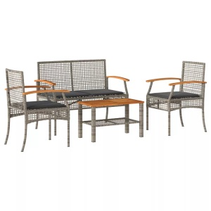vidaXL, vidaXL 4-tlg. Garten-Lounge-Set mit Kissen Grau Poly Rattan, vidaXL 4-tlg. Garten-Lounge-Set mit Kissen Grau Poly Rattan