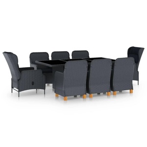 vidaXL, vidaXL 9-tlg. Garten-Essgruppe mit Auflagen Poly Rattan Dunkelgrau