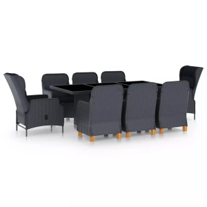 vidaXL, vidaXL 9-tlg. Garten-Essgruppe mit Auflagen Poly Rattan Dunkelgrau