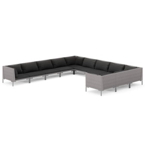 vidaXL, vidaXL 11-tlg. Garten-Lounge-Set mit Auflagen Poly Rattan Dunkelgrau, 