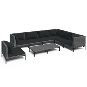 vidaXL, vidaXL 8-tlg. Garten-Lounge-Set mit Auflagen Poly Rattan Dunkelgrau