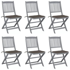 vidaXL, vidaXL Klappbare Gartenstühle 6 Stk. mit Sitzkissen Massivholz Akazie, vidaXL Klappbare Gartenstühle 6 Stk. mit Sitzkissen Massivholz Akazie