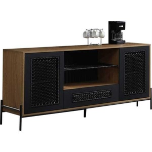 mutoni casual, Sideboard Holzfurnier 164x43x76 schwarz, SalesFever Sideboard, Kommode mit mattschwarzem Einsatz aus Polyrattan