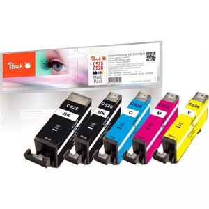 Peach, Peach Spar Pack Tintenpatronen kompatibel zu Canon CLI-526, PGI-525, Peach C525 5 Druckerpatronen XL (bk, bkph, c/m/y) ersetzt Canon PGI-525, CLI-526, 4541B006 für z.B. Canon Pixma MG 5150, Canon Pixma MG 5250