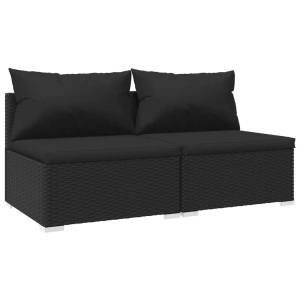 vidaXL, vidaXL 2-tlg. Garten-Lounge-Set mit Kissen Poly Rattan Schwarz