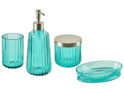 Beliani, Beliani Badezimmer Set 4-teilig Glas türkis TECATE, Beliani - Badaccessoires Set 4-teilig aus Glas Modern TECATE, One Size, Türkisblau