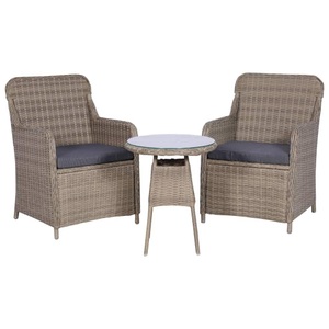 Diverse Hardware, 3-tlg. Bistro-Set mit Kissen Poly Rattan Braun