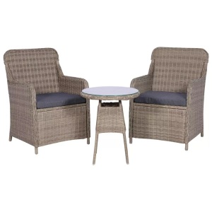 Diverse Hardware, 3-tlg. Bistro-Set mit Kissen Poly Rattan Braun