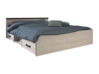 Vente-unique, Bett mit Stauraum PABLO 2 Schubladen 1 Ablage Eichefarben Bett mit Stauraum PABLO 2 Schubladen 1 Ablage Eichefarben