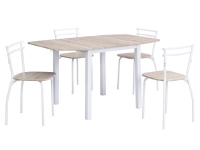 Vente-unique, Set Tisch + 4 Stühle - MDF & Metall - Holzfarben & Weiß - MAEWIN Set Tisch + 4 Stühle - MDF & Metall - Holzfarben & Weiß - MAEWIN, 
