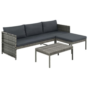 Diverse Hardware, 3-tlg. Garten-Lounge-Set mit Auflagen Poly Rattan Grau