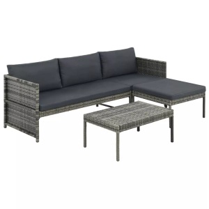 Diverse Hardware, 3-tlg. Garten-Lounge-Set mit Auflagen Poly Rattan Grau, vidaXL 3-tlg. Garten-Lounge-Set mit Auflagen Poly Rattan Grau