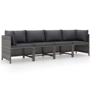 vidaXL, vidaXL 4-Sitzer-Gartensofa mit Kissen Grau Poly Rattan