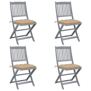 vidaXL, vidaXL Klappbare Gartenstühle 4 Stk. mit Kissen Massivholz Akazie, vidaXL Klappbare Gartenstühle 4 Stk. mit Kissen Massivholz Akazie
