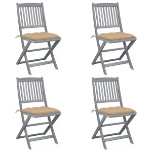 vidaXL, vidaXL Klappbare Gartenstühle 4 Stk. mit Kissen Massivholz Akazie, vidaXL Klappbare Gartenstühle 4 Stk. mit Kissen Massivholz Akazie