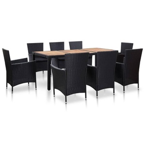 Diverse Hardware, 9-tlg. Garten-Essgruppe mit Auflagen Poly Rattan Schwarz, vidaXL 9-tlg. Garten-Essgruppe mit Auflagen Poly Rattan Schwarz
