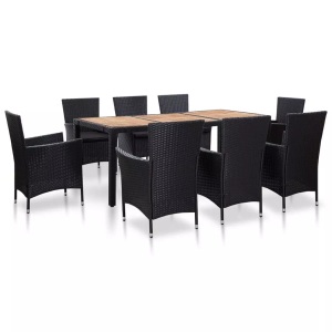 Diverse Hardware, 9-tlg. Garten-Essgruppe mit Auflagen Poly Rattan Schwarz, vidaXL 9-tlg. Garten-Essgruppe mit Auflagen Poly Rattan Schwarz