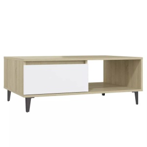 vidaXL, vidaXL Couchtisch Weiß Sonoma-Eiche 90x60x35 cm Spanplatte