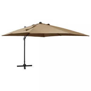 vidaXL, vidaXL Ampelschirm mit Mast und LED-Leuchten Taupe 300 cm, vidaXL Ampelschirm mit LED-Beleuchtung 300 cm Taupe