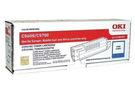 OKI, OKI cyan Toner, Oki Toner, blau, 43381907, (2`000 Seiten)