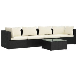 vidaXL, vidaXL 5-tlg. Garten-Lounge-Set mit Kissen Poly Rattan Schwarz, vidaXL 5-tlg. Garten-Lounge-Set mit Kissen Poly Rattan Schwarz