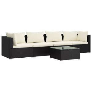 vidaXL, vidaXL 5-tlg. Garten-Lounge-Set mit Kissen Poly Rattan Schwarz, vidaXL 5-tlg. Garten-Lounge-Set mit Kissen Poly Rattan Schwarz