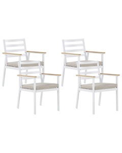 Beliani, Beliani Gartenstuhl Aluminium weiss Auflagen beige 4er Set CAVOLI, Beliani - Set mit 4 Stühlen und Sitzkissen aus Aluminium Modern CAVOLI, One Size, Weiss Bunt