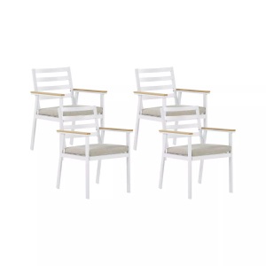 Beliani, Beliani Gartenstuhl Aluminium weiss Auflagen beige 4er Set CAVOLI, Beliani - Set mit 4 Stühlen und Sitzkissen aus Aluminium Modern CAVOLI, One Size, Weiss Bunt