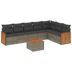 vidaXL, vidaXL 8-tlg. Garten-Sofagarnitur mit Kissen Grau Poly Rattan, vidaXL 8-tlg. Garten-Sofagarnitur mit Kissen Grau Poly Rattan