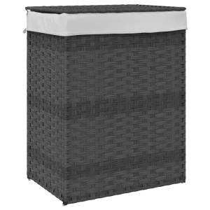 vidaXL, vidaXL Wäschekorb mit Deckel Grau 46x33x60 cm Poly Rattan, vidaXL Wäschekorb mit Deckel Grau 46x33x60 cm Poly Rattan