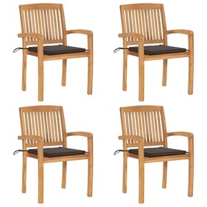 vidaXL, vidaXL Stapelbare Gartenstühle mit Kissen 4 Stk. Massivholz Teak, 