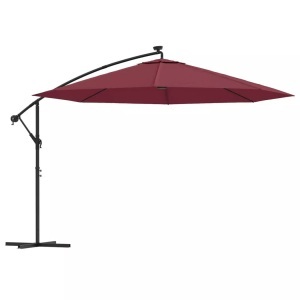 vidaXL, vidaXL Ampelschirm mit LED-Leuchten Bordeauxrot 350 cm, vidaXL Ampelschirm mit LED-Beleuchtung Stahl-Mast Bordeauxrot 350 cm