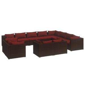 vidaXL, vidaXL 12-tlg. Garten-Lounge-Set mit Kissen Braun Poly Rattan, 