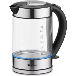 TRISA, Trisa W5669 Wasserkocher schnurlos, Überhitzungsschutz Silber, Schwarz, Trisa Wasserkocher Compact Boil W5669 1.7 l, Edelstahl/Transparent