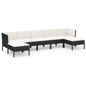 vidaXL, vidaXL 7-tlg. Garten-Lounge-Set mit Auflagen Poly Rattan Schwarz