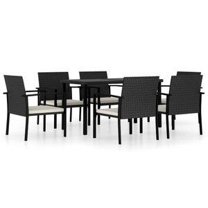vidaXL, vidaXL 7-tlg. Garten-Essgruppe Poly Rattan Schwarz, vidaXL 7-tlg. Garten-Essgruppe Poly Rattan Schwarz