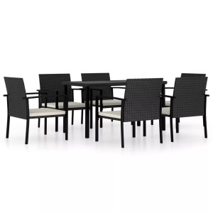 vidaXL, vidaXL 7-tlg. Garten-Essgruppe Poly Rattan Schwarz, vidaXL 7-tlg. Garten-Essgruppe Poly Rattan Schwarz