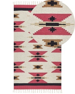 Beliani, Teppich aus Baumwolle Klassisch GARNI Teppich aus Baumwolle Klassisch GARNI, Beliani - Teppich aus Baumwolle Klassisch GARNI, 80X150CM, Rot Bunt