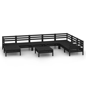 vidaXL, vidaXL 9-tlg. Garten-Lounge-Set Massivholz Kiefer Schwarz, vidaXL 9-tlg. Garten-Lounge-Set Massivholz Kiefer Schwarz