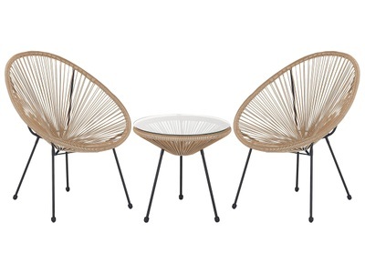 Beliani, Beliani Rattanmöbel Set Kunststoff natürlich Acapulco II, Beliani - Bistro Set aus PE Rattan Boho ACAPULCO II, One Size, Beige