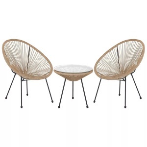 Beliani, Beliani Rattanmöbel Set Kunststoff natürlich Acapulco II, Beliani - Bistro Set aus PE Rattan Boho ACAPULCO II, One Size, Beige