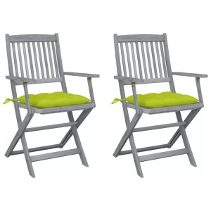 vidaXL, vidaXL Klappbare Gartenstühle 2 Stk. mit Kissen Massivholz Akazie, vidaXL Klappbare Gartenstühle 2 Stk. mit Kissen Massivholz Akazie