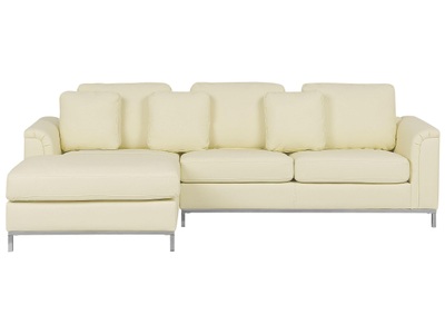 Beliani, Beliani Ecksofa Leder beige rechtsseitig OSLO, Beliani - Rechtsseitiges Ecksofa aus Echtleder Glamourös OSLO, One Size, Pearl