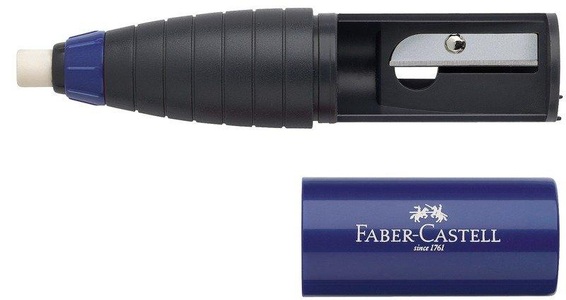 FABER-CASTELL AKTIENGESELLSCHAFT, Faber-Castell 184401 Anspitzer, Faber-Castell Radierer-Spitzer Kombi, rot/blau, assortiert, 184401