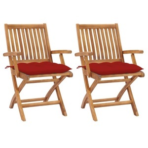 vidaXL, vidaXL Gartenstühle 2 Stk. mit Roten Kissen Massivholz Teak